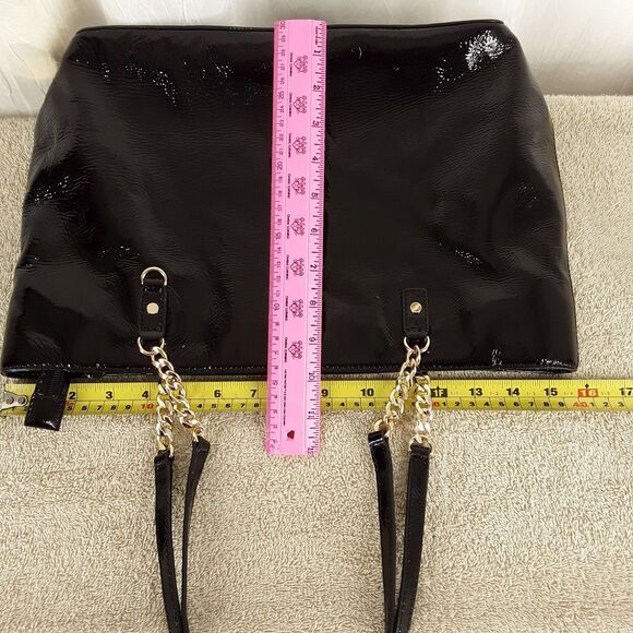 MICHAEL KORS Patent Leather + Chain Tote Bag, Shoulder Purse Handbag,shiny black - Picture 14 of 16